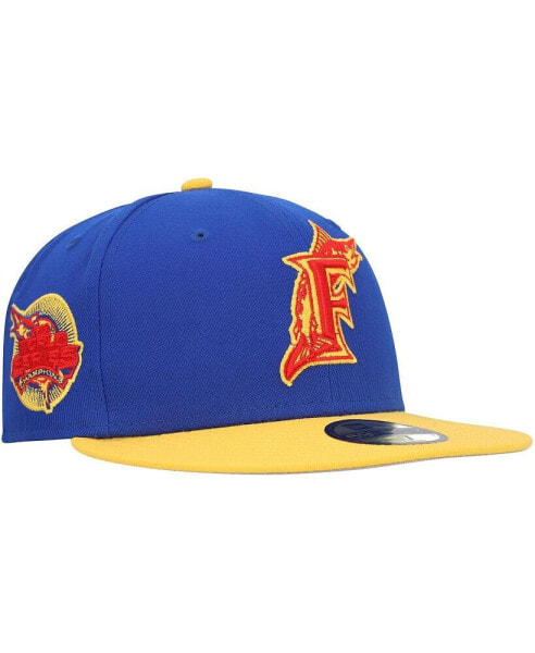Men's Royal, Yellow Distressed Florida Marlins Cooperstown Collection Empire 59FIFTY Fitted Hat