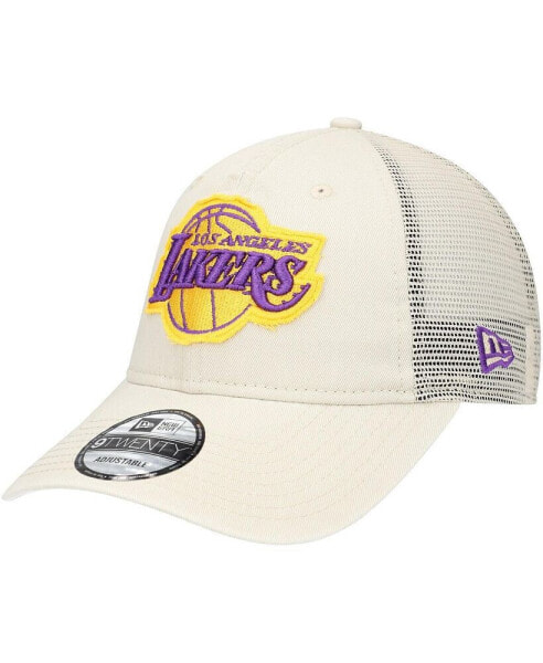 Men's Cream Los Angeles Lakers Rough Edge Logo Trucker 9TWENTY Adjustable Hat