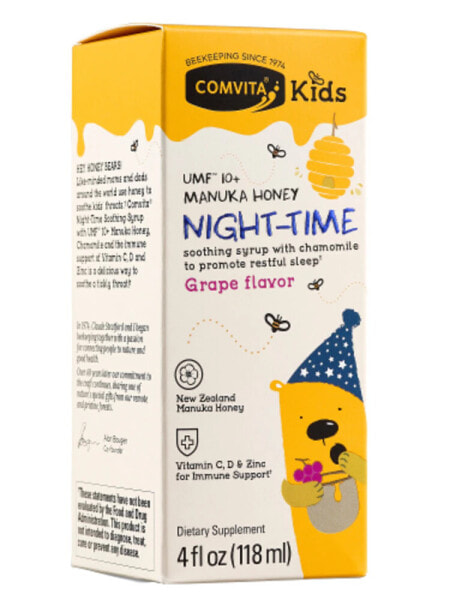 Comvita Kids Night Time Успокаивающий ночной сироп для горла с медом манука, ромашкой и витаминами С, D и цинком 118 мл