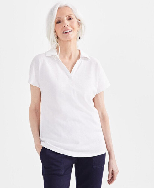 Women's Linen Blend Polo Short-Sleeve Top, Created for Macy's