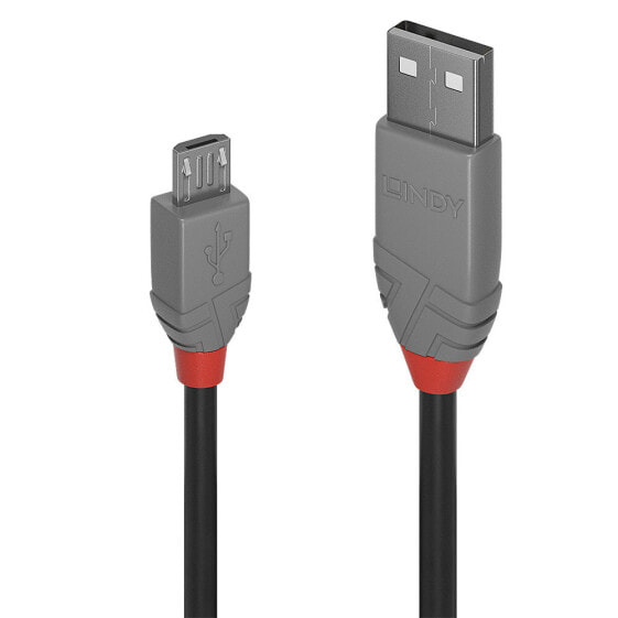 Lindy 1m USB 2.0 Type A to Micro-B Cable - Anthra Line - 1 m - USB A - Micro-USB B - USB 2.0 - 480 Mbit/s - Black - Grey