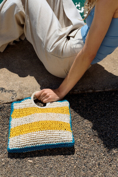 Striped crochet-effect bag