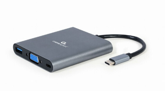 Gembird A-CM-COMBO6-01 - USB 3.2 Gen 1 (3.1 Gen 1) Type-C - 60 W - Grey - MicroSD (TransFlash) - SD - 3.5mm - HDMI - USB 3.2 Gen 1 (3.1 Gen 1) Type-A - USB Type-C - VGA - Metal