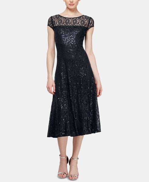 Sequined Lace Midi Dress
