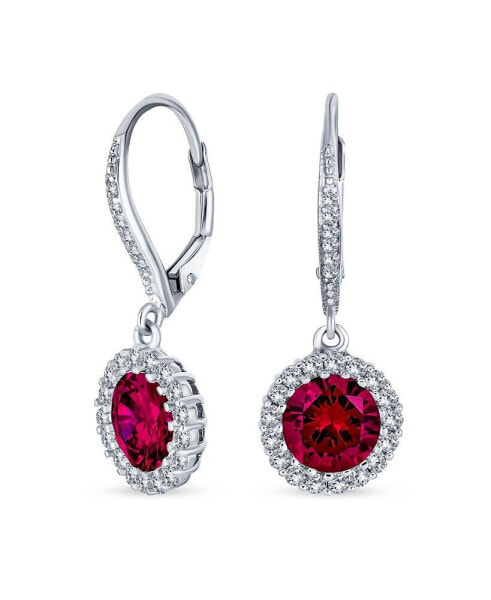 3Ct Cubic Zirconia Round Solitaire CZ Halo Dangle Drop Lever back Earrings For Women .925 Sterling Silver