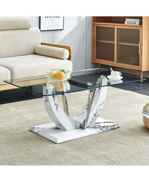 Minimalist Glass Coffee Table with Marble Legs