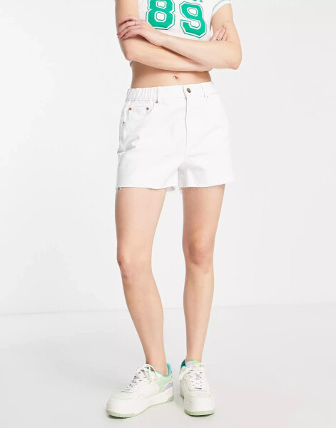 JDY high waisted raw hem denim shorts in light blue wash