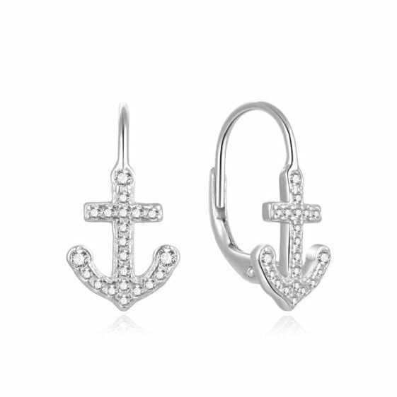 Stylish silver earrings with zircons Anchor E0002476