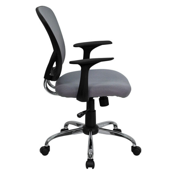 Mid-Back Gray Mesh Swivel Task Chair With Chrome Base And Arms