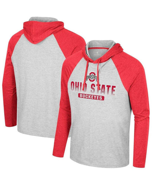 Men's Heather Gray Ohio State Buckeyes Hasta La Vista Raglan Hoodie Long Sleeve T-shirt