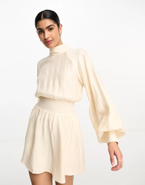 Pretty Lavish balloon sleeve mini dress in oyster