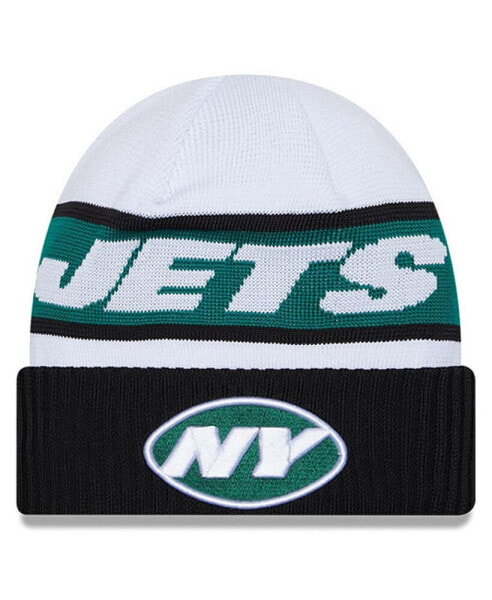 Men's White, Black New York Jets 2023 Sideline Tech Cuffed Knit Hat
