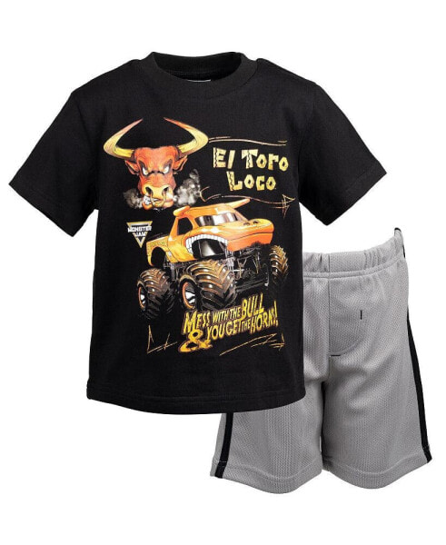 Футболка и шорты для мальчиков Monster Jam El Toro Loco черного цвета