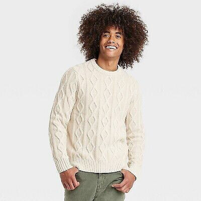 Men's Cable Knit Pullover Sweater - Goodfellow & Co Cream L