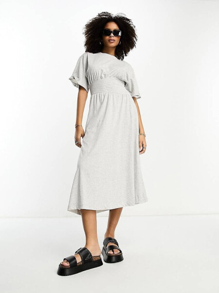 River Island jersey smock midi dress with cinched waist in light grey