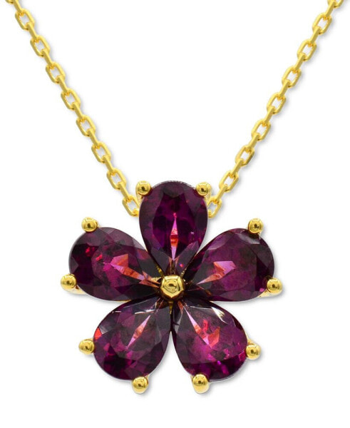 Rhodolite Garnet Flower 18" Pendant Necklace (3-3/4 ct. t.w.) in 14k Gold-Plated Sterling Silver