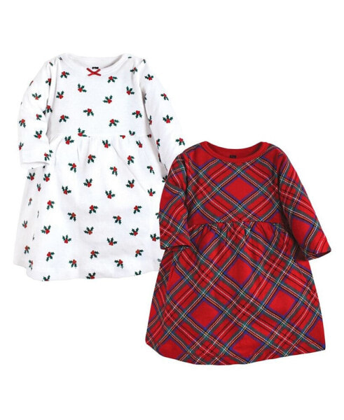 Baby Girls Cotton Dresses, Red Tartan