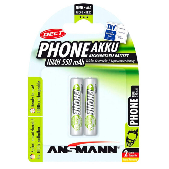 ANSMANN 1x2 MaxE NiMH Rechargeable Micro AAA 550mAh DECT Phone Batteries