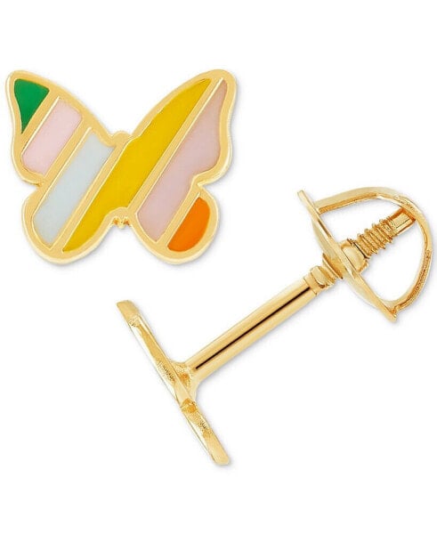 Children's Striped Enamel Butterfly Stud Earrings in 14k Gold