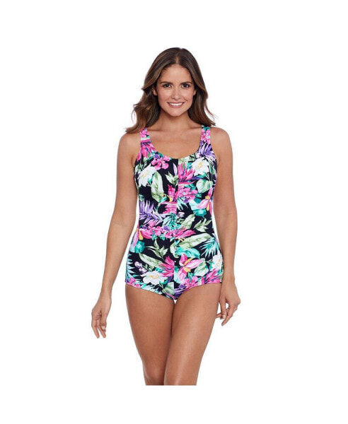 Women's ShapeSolver Mastectomy Shirred Front Girl Leg One-Piece Swimsuit
