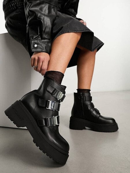 Tommy Jeans chunky hardware boots in black