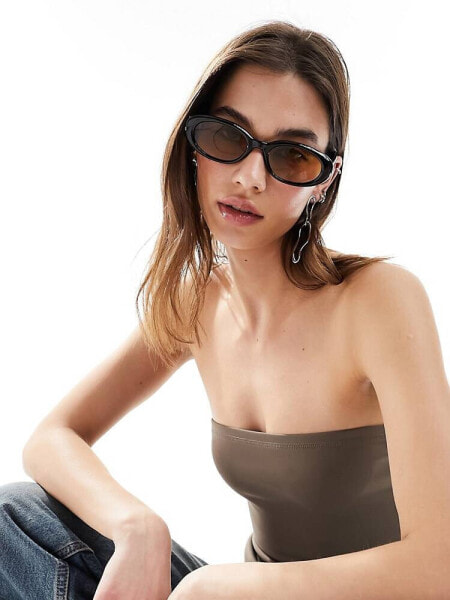 ASOS DESIGN bevel oval sunglasses in black with brown lens