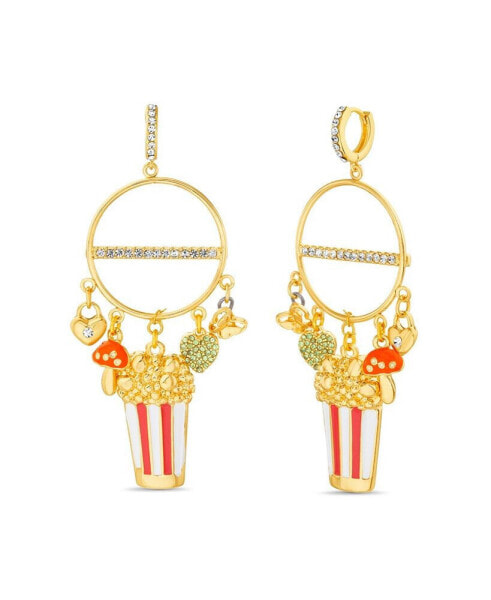 Huggie Front Facing Hoop Earring with Popcorn, Butterfly and Mushroom Charms