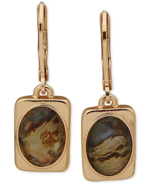 Gold-Tone Oval Stone Rectangular Drop Earrings