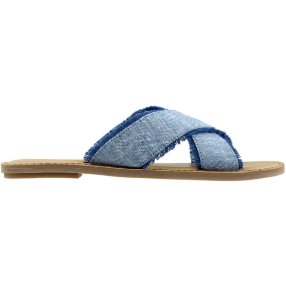 TOMS Viv Fringe Flat Womens Blue Casual Sandals 10011778