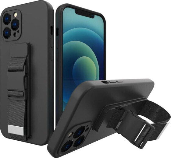 Hurtel Rope case żelowe etui ze smyczą łańcuszkiem torebka smycz iPhone 12 Pro czarny