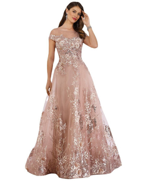 Women's Beautiful Lace Applique A-line Ball Gown