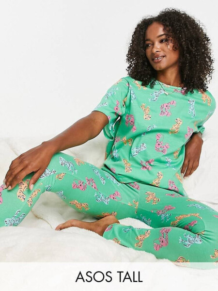 ASOS DESIGN Tall dino & lobster oversized tee & legging pyjama set in green