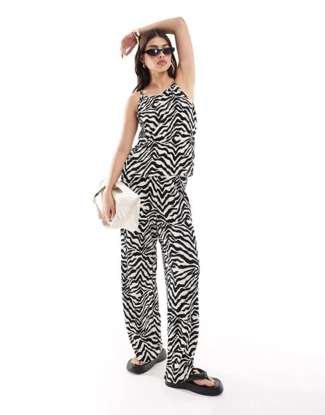 JDY plisse tank top co-ord in black & white zebra print