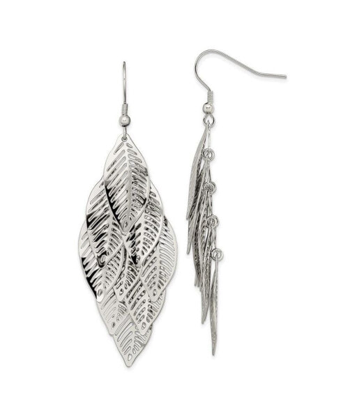 stainless Steel Polished Leaves Dangle Shepherd Hook Earrings