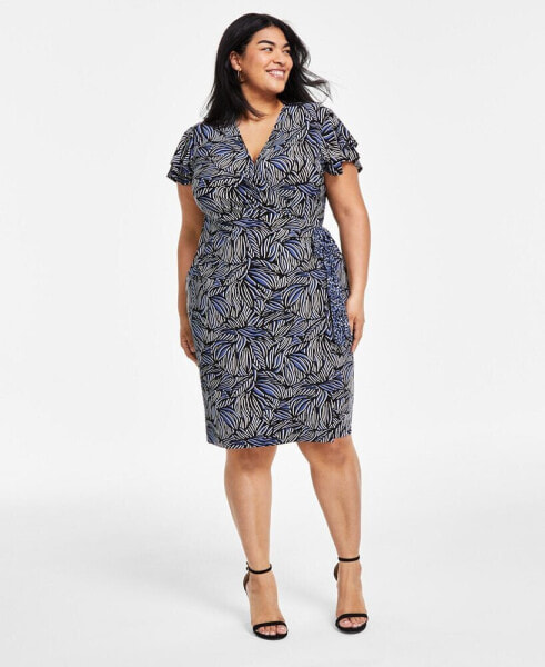 Plus Size Flutter-Sleeve Side-Tie Dress