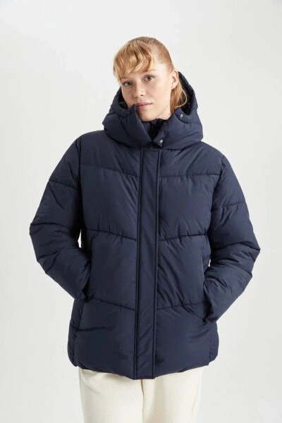 Fit Regular Fit Kapüşonlu Polar Astarlı Puffer Şişme Su Geçirmez Mont