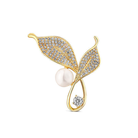 Bright pearl brooch with crystals 2in1 Tickets JL0817