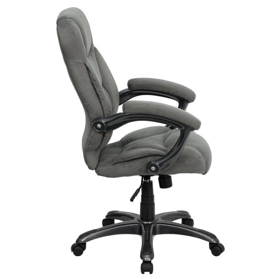 High Back Gray Microfiber Contemporary Executive Swivel Chair With Arms