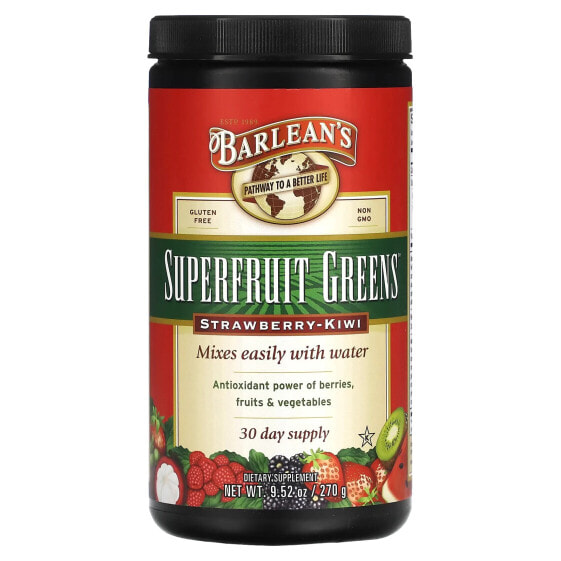Суперфуды Barlean's Смесь ягод и фруктов зеленого цвета, клубника-киви, 270 г