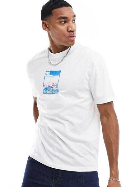 ASOS DESIGN relaxed t-shirt in white with chest souvenir scenic print