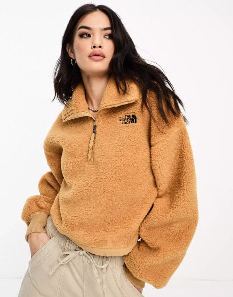 The North Face – Platte High Pile – Schweres Fleece-Sweatshirt in Beige mit kurzem Reißverschluss