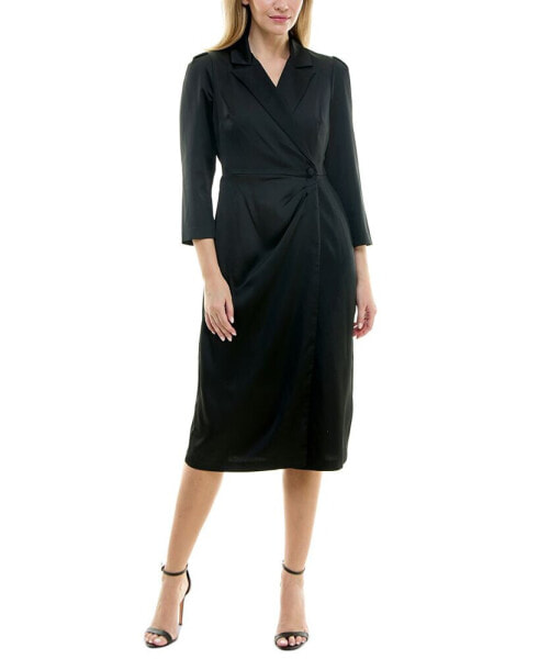 Women's 3/4-Sleeve Blazer Satin Wrap Dress