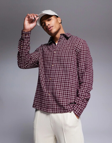 ASOS DESIGN shirt in burgundy dad check