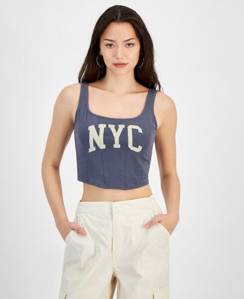 Juniors' Cropped NYC Graphic Top