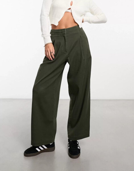 ASOS DESIGN barrel leg trouser in khaki