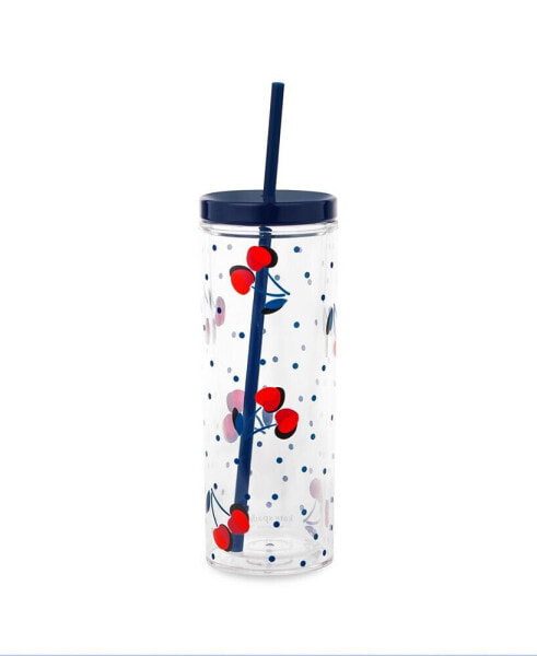 Cold-Beverage Tumbler with Straw, Cherries