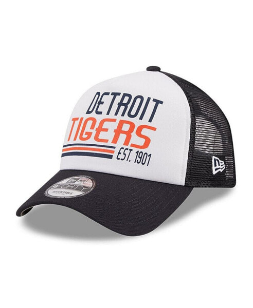 Men's White/Navy Detroit Tigers Stacked A-Frame Trucker 9FORTY Adjustable Hat