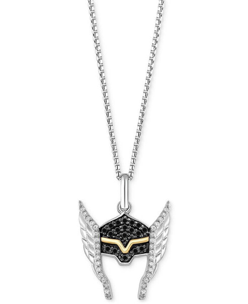 Black Diamond (1/6 ct. t.w.) & White Diamond (1/10 ct. t.w.) Thor Helmet 18" Pendant Necklace in Sterling Silver & Gold-Plate
