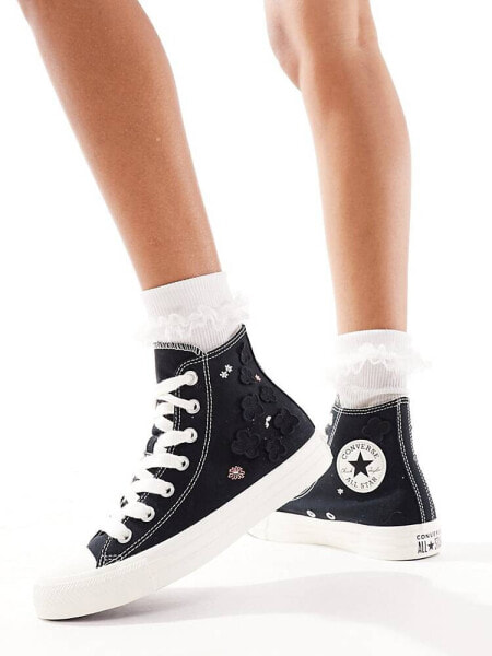 Converse Chuck Taylor All Star organza flower trainers with chunky laces in black