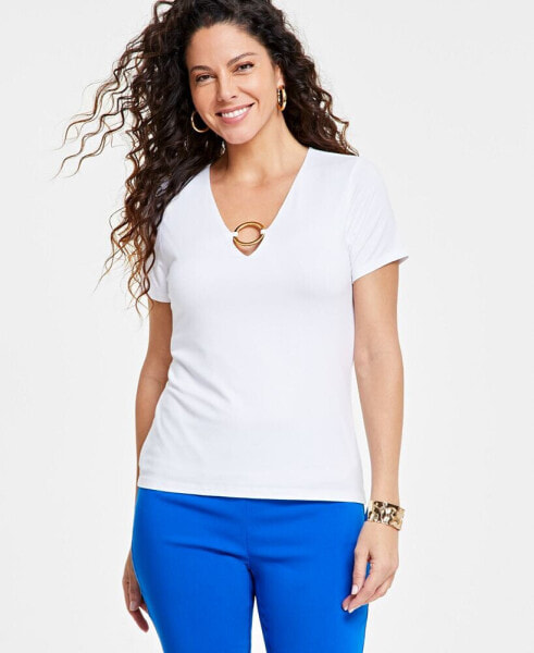 Women's O-Ring Short-Sleeve Keyhole Top, Created for Macy's